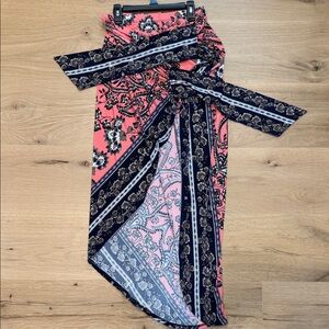 Floral Wrap Skirt in Pink and Navy